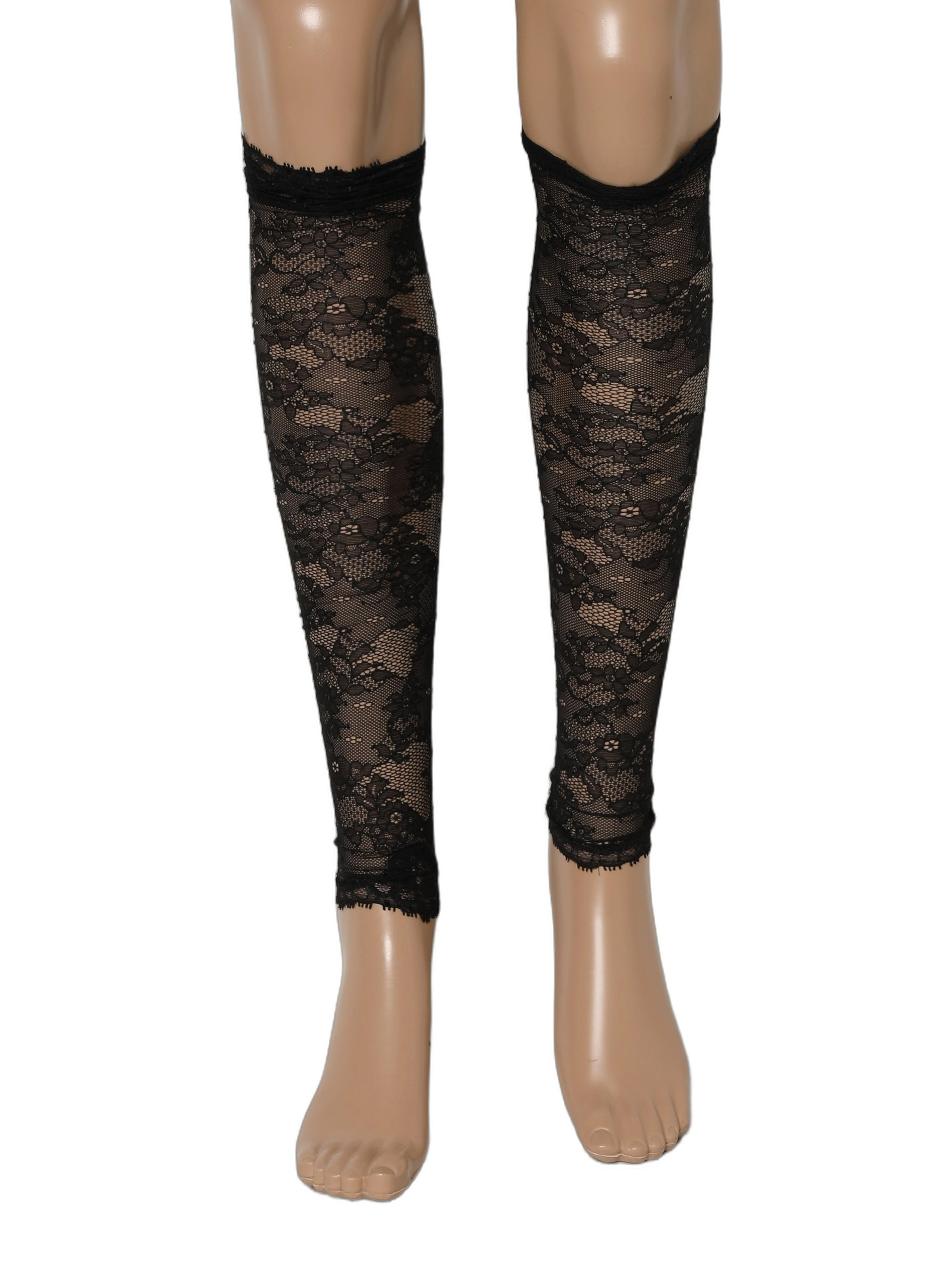 Black Floral Lace Nylon Stretch Knee Socks