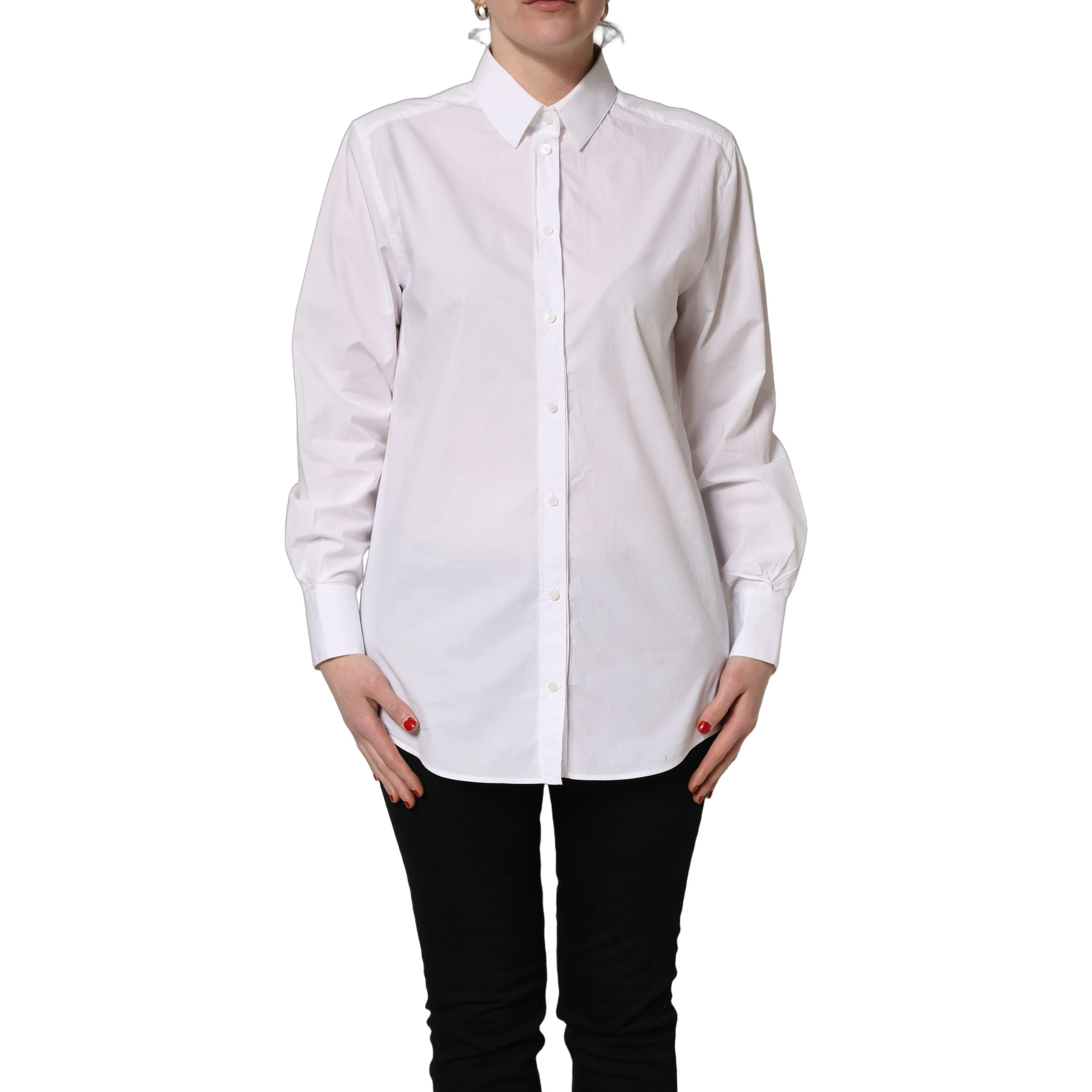 White Cotton Long Sleeve Button-Up Shirt Top