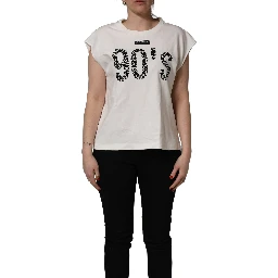 White Cotton Graphic Sleeveless Tank Top