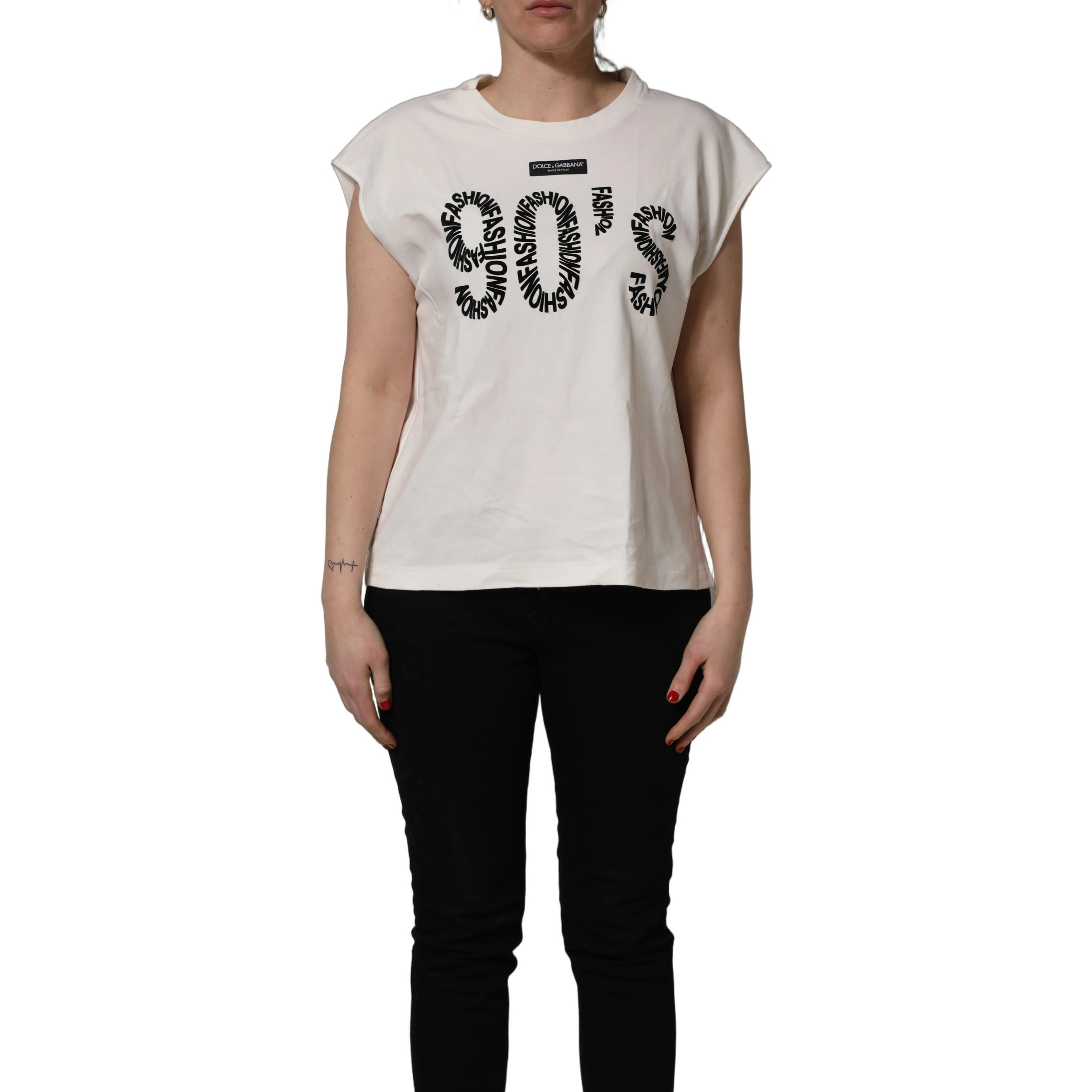 White Cotton Graphic Sleeveless Tank Top