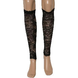 Black Floral Lace Nylon Stretch Knee Socks