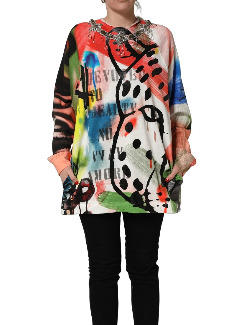 Multicolor Embellished Graffiti Sweatshirt