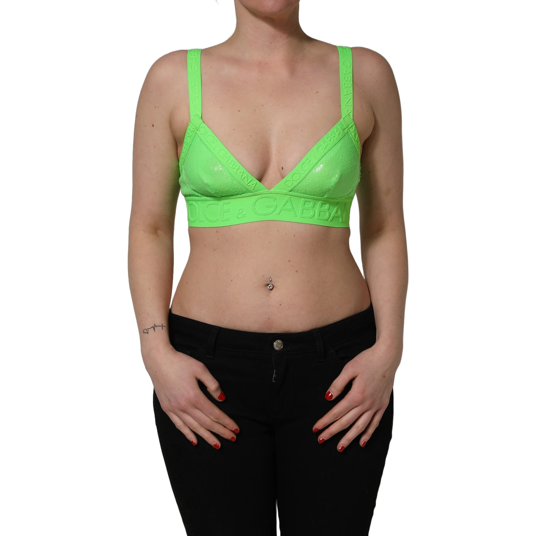 Neon Green Soft Cup Logo-Trim Bra Cropped Top