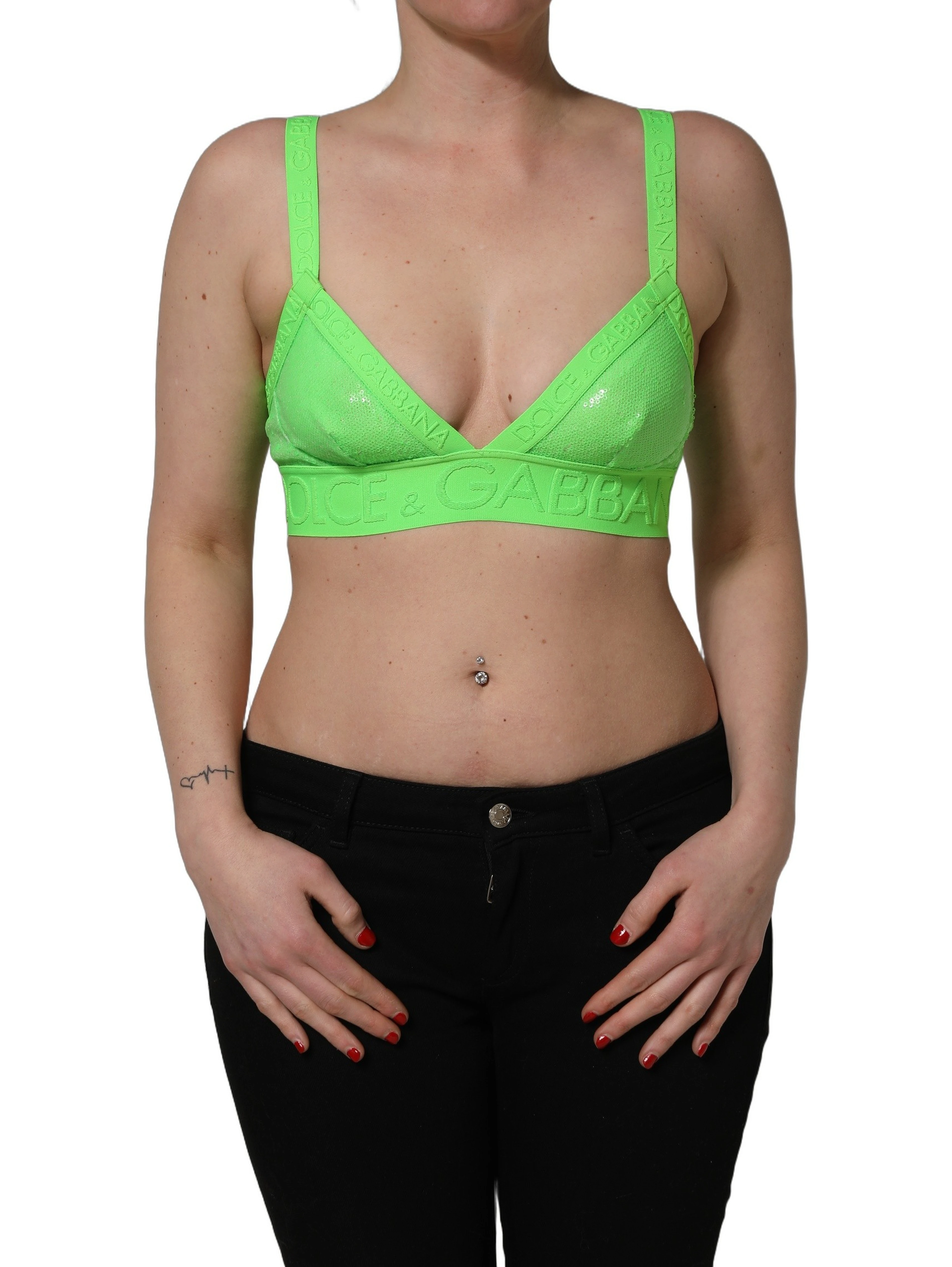 Neon Green Soft Cup Logo-Trim Bra Cropped Top