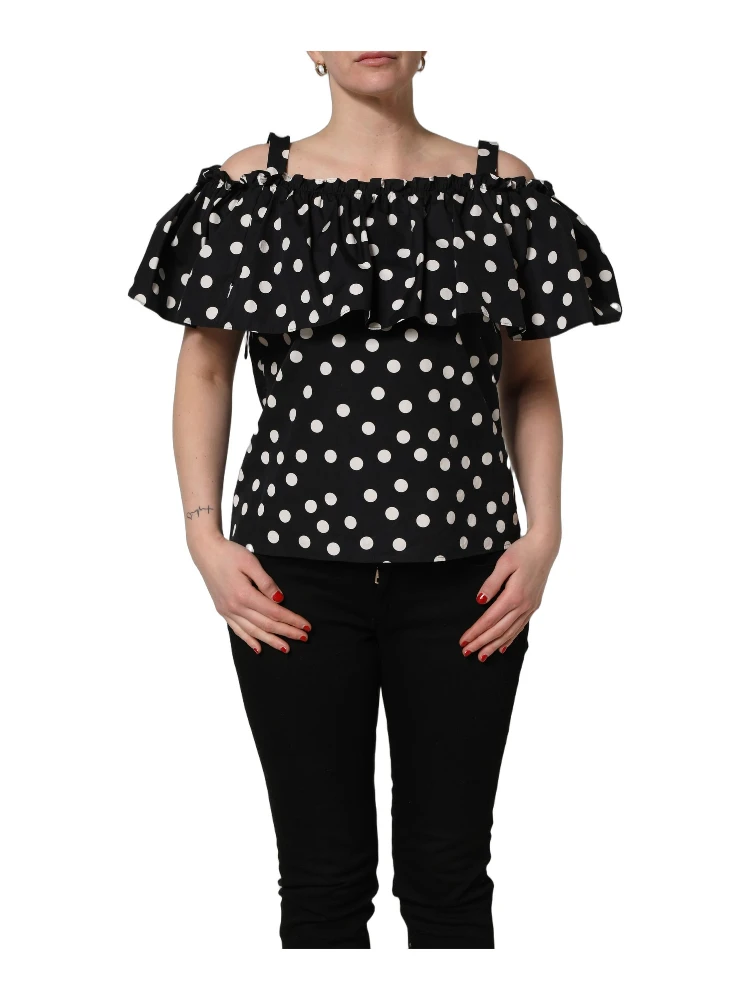 Black White Polka Dot Off Shoulder Top