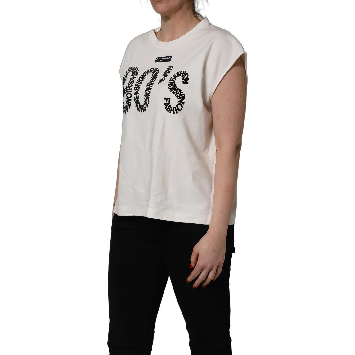 White Cotton Graphic Sleeveless Tank Top