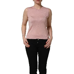 Pink Sleeveless Cashmere Knitted Tank Top