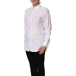 White Cotton Long Sleeve Button-Up Shirt Top