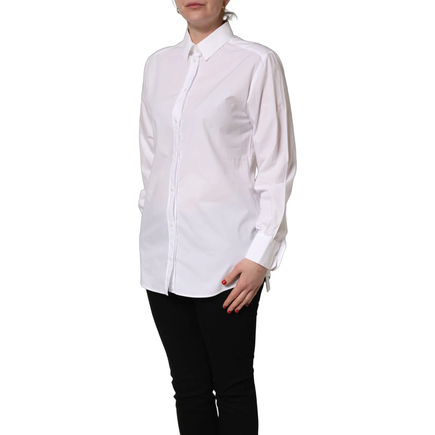 White Cotton Long Sleeve Button-Up Shirt Top