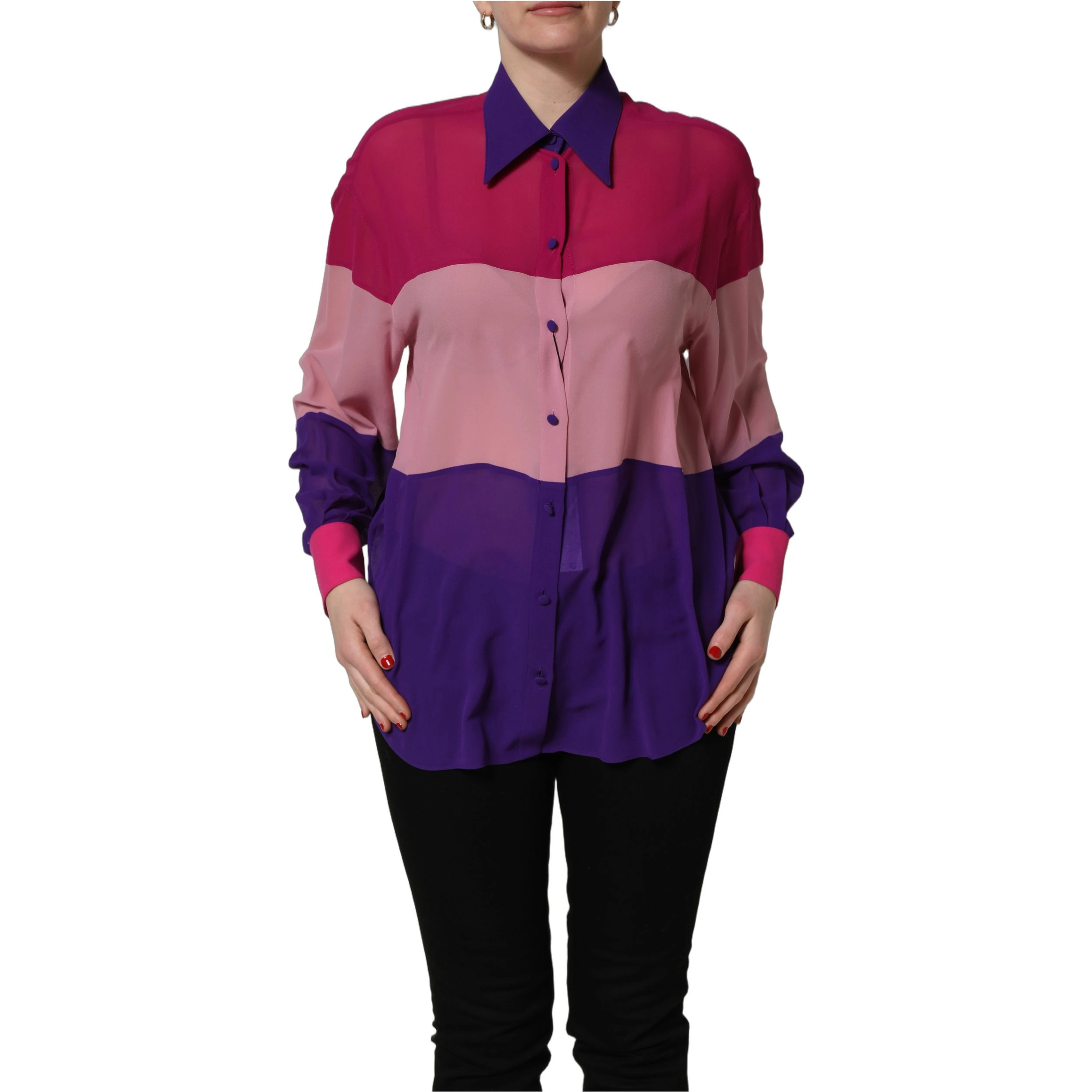 Multicolor Silk Patchwork Shirt Blouse Top