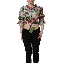 Multicolor Floral Silk Cropped Shirt Top