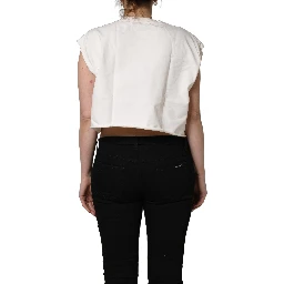 White Cotton DG Logo Print Cropped Jersey Top