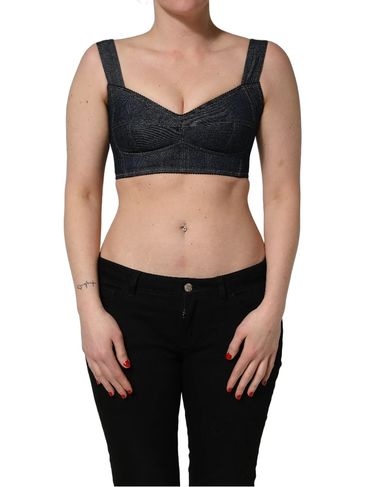 Black Denim Corset Bralette Cotton Cropped Top