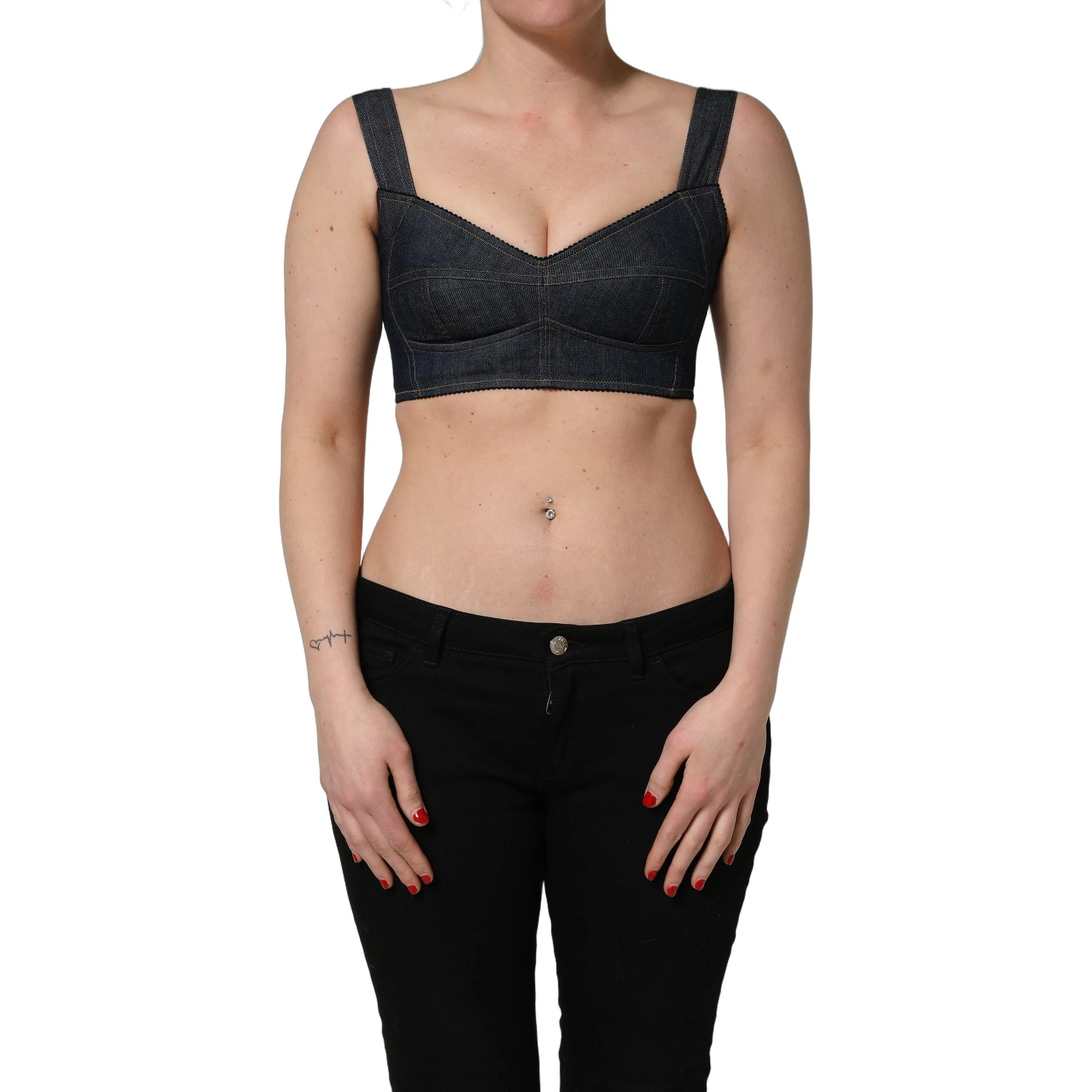 Black Denim Corset Bralette Cotton Cropped Top