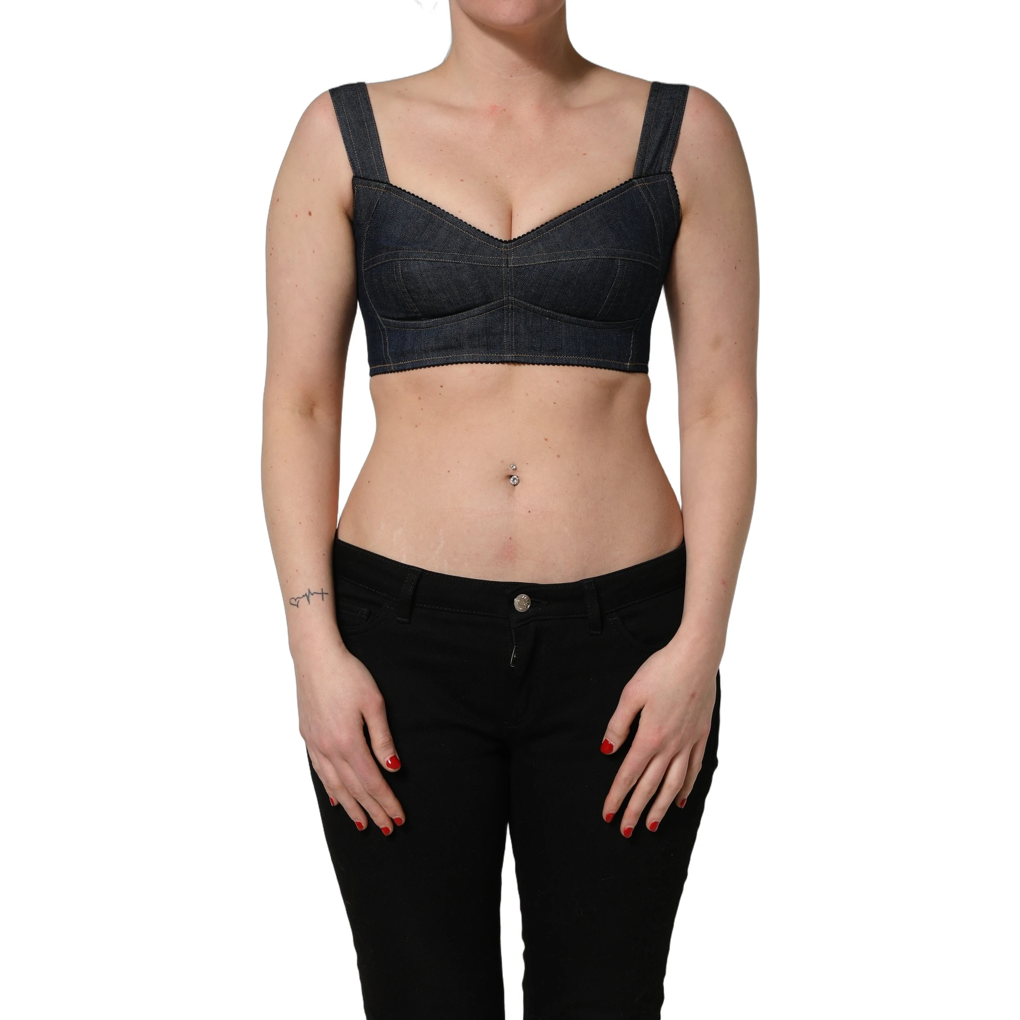 Black Denim Corset Bralette Cotton Cropped Top
