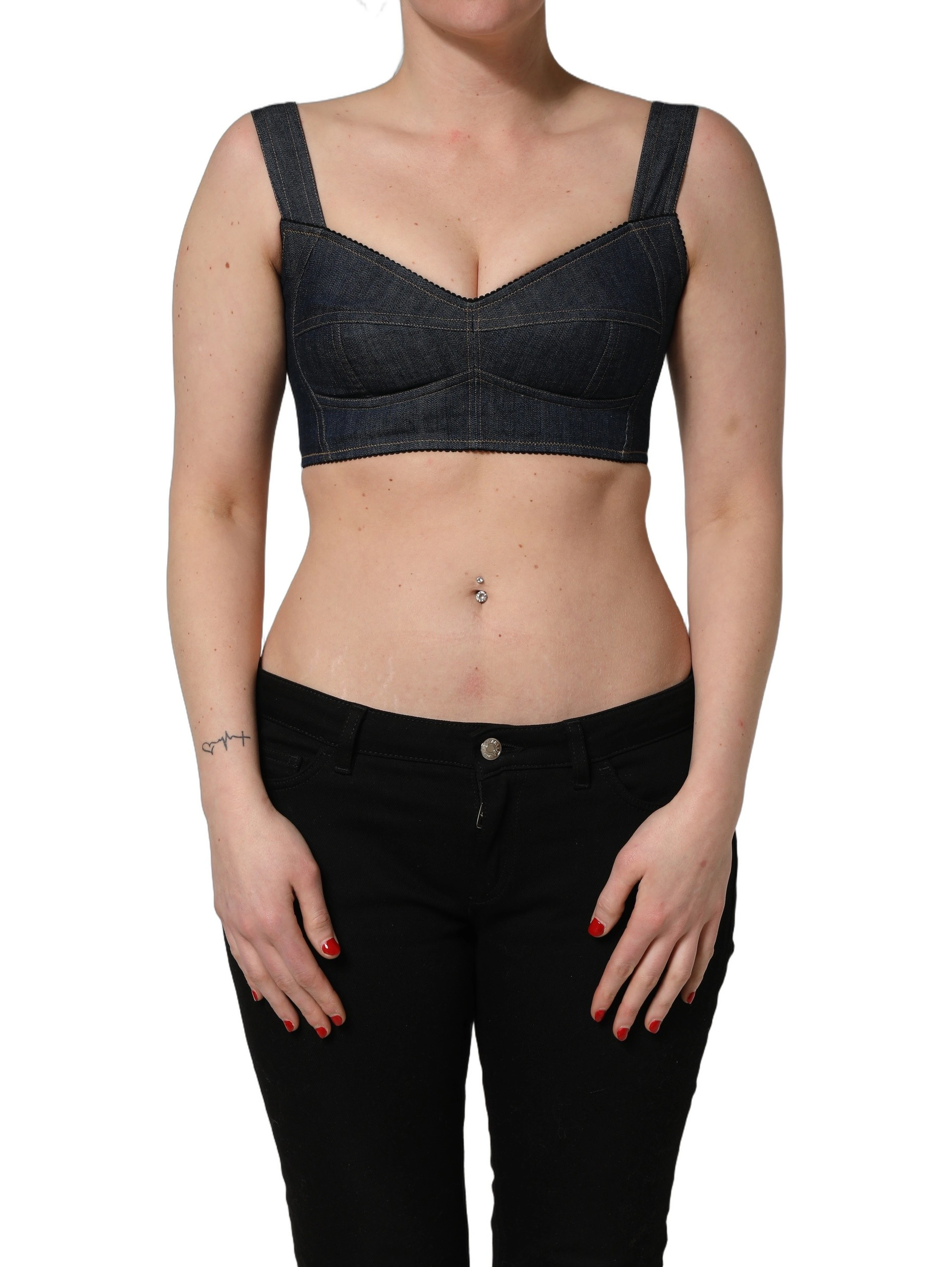 Black Denim Corset Bralette Cotton Cropped Top