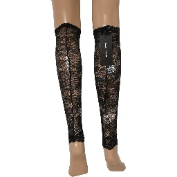 Black Floral Lace Nylon Stretch Knee Socks