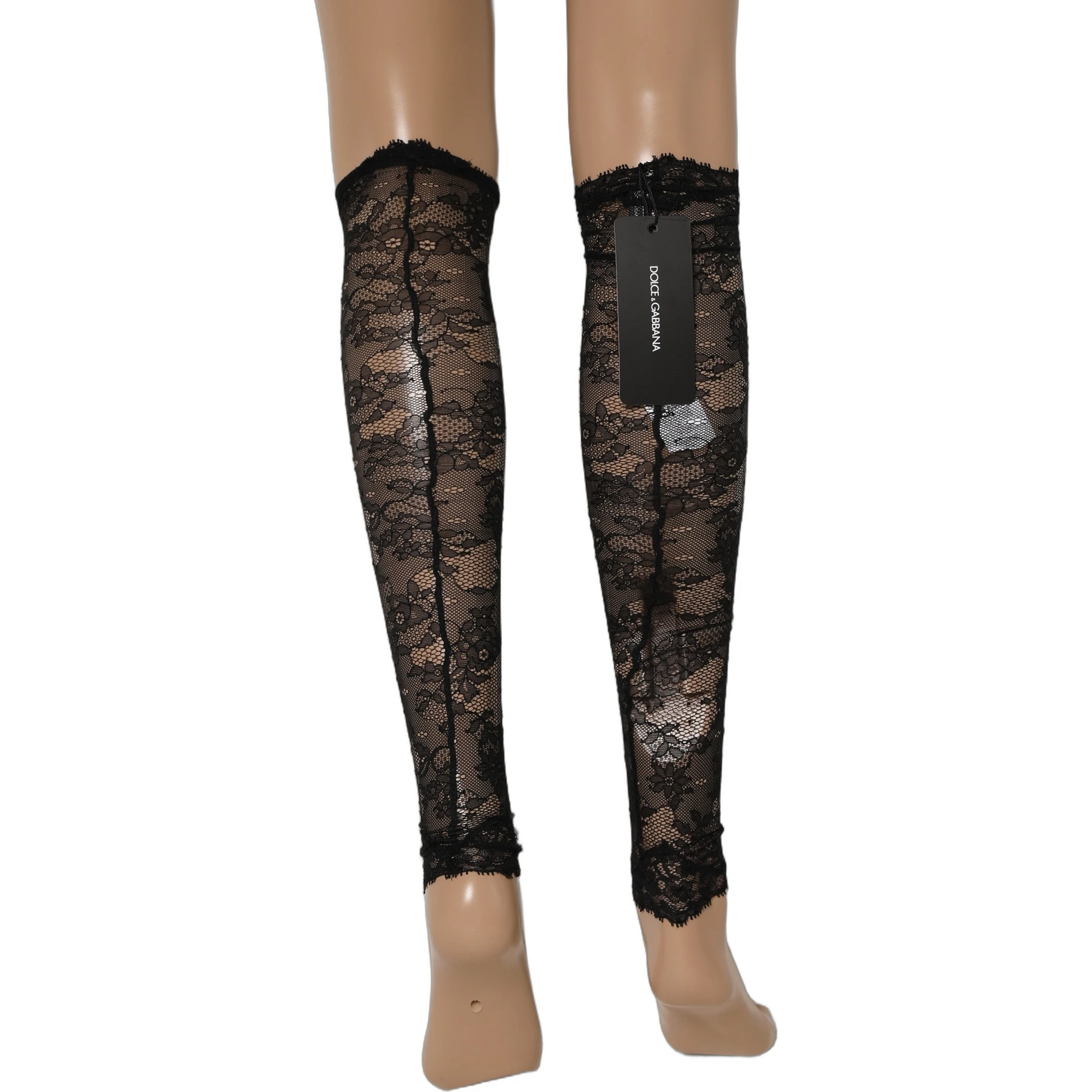 Black Floral Lace Nylon Stretch Knee Socks