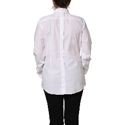 White Cotton Long Sleeve Button-Up Shirt Top