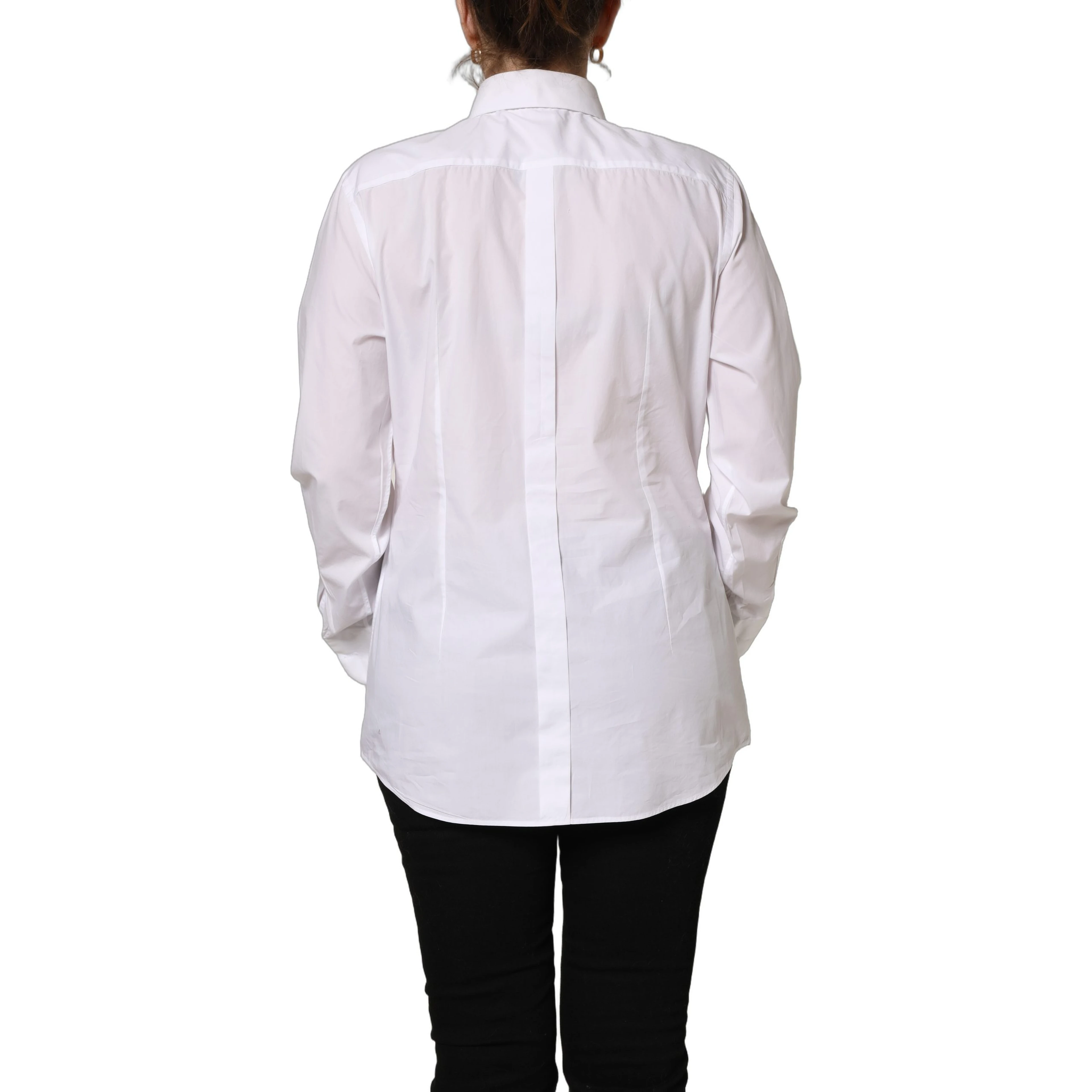 White Cotton Long Sleeve Button-Up Shirt Top
