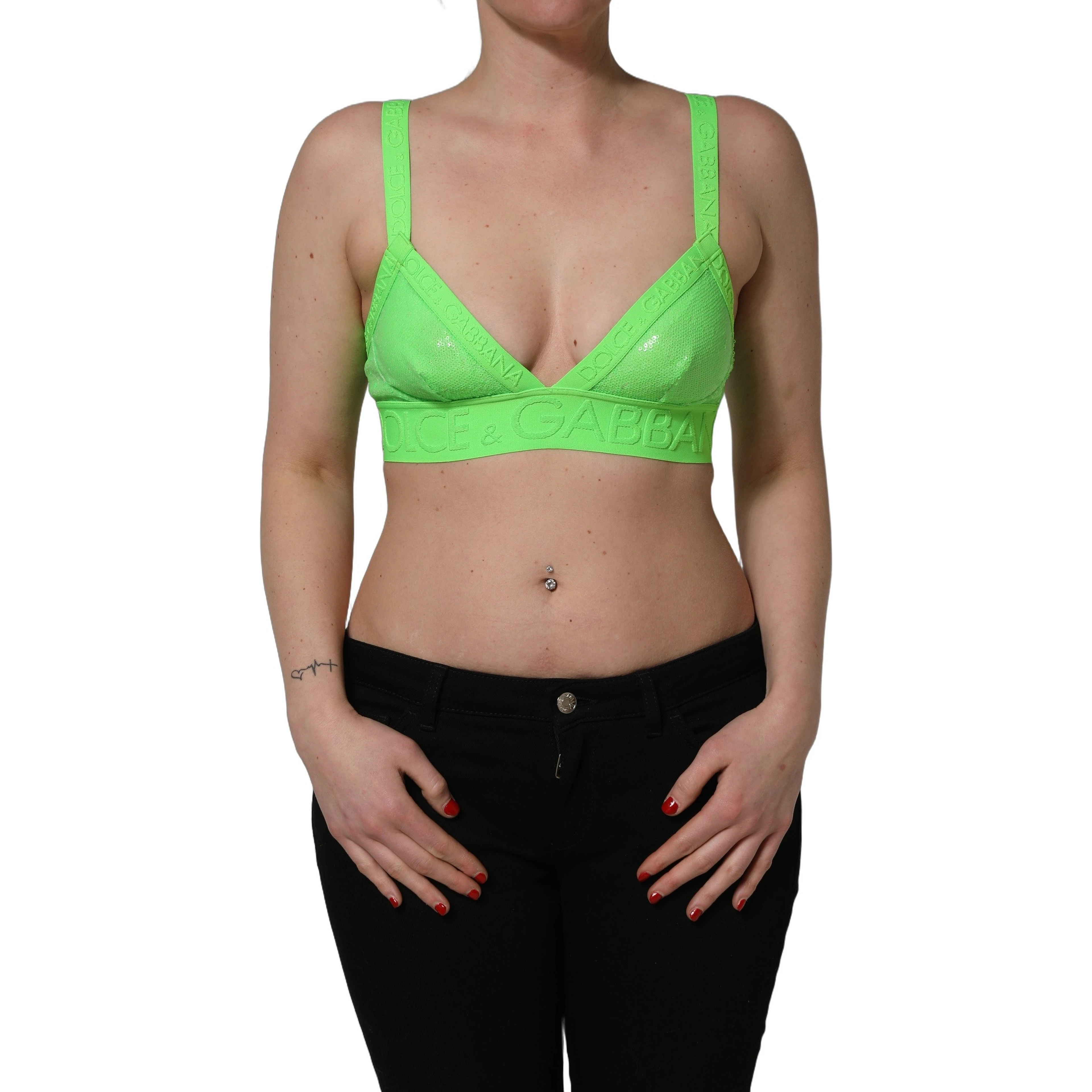 Neon Green Soft Cup Logo-Trim Bra Cropped Top