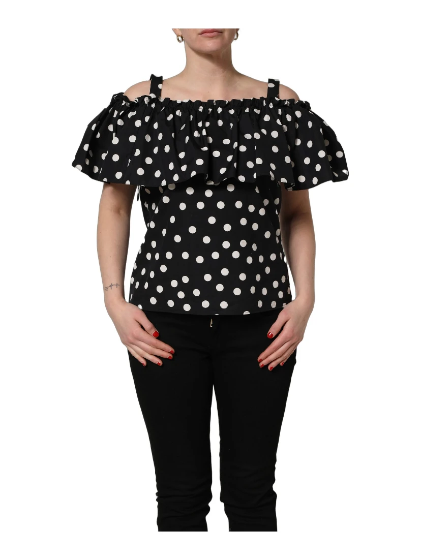 Black White Polka Dot Off Shoulder Top