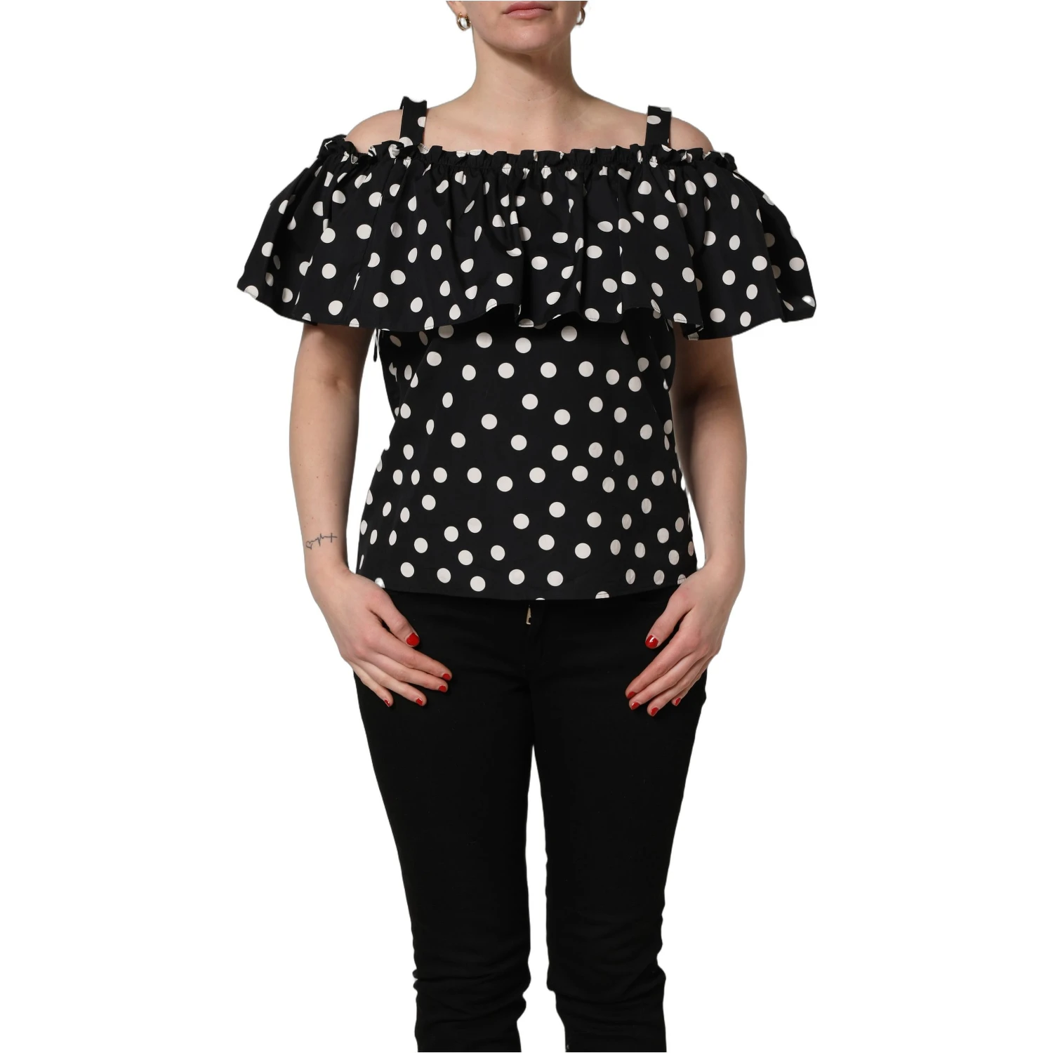 Black White Polka Dot Off Shoulder Top