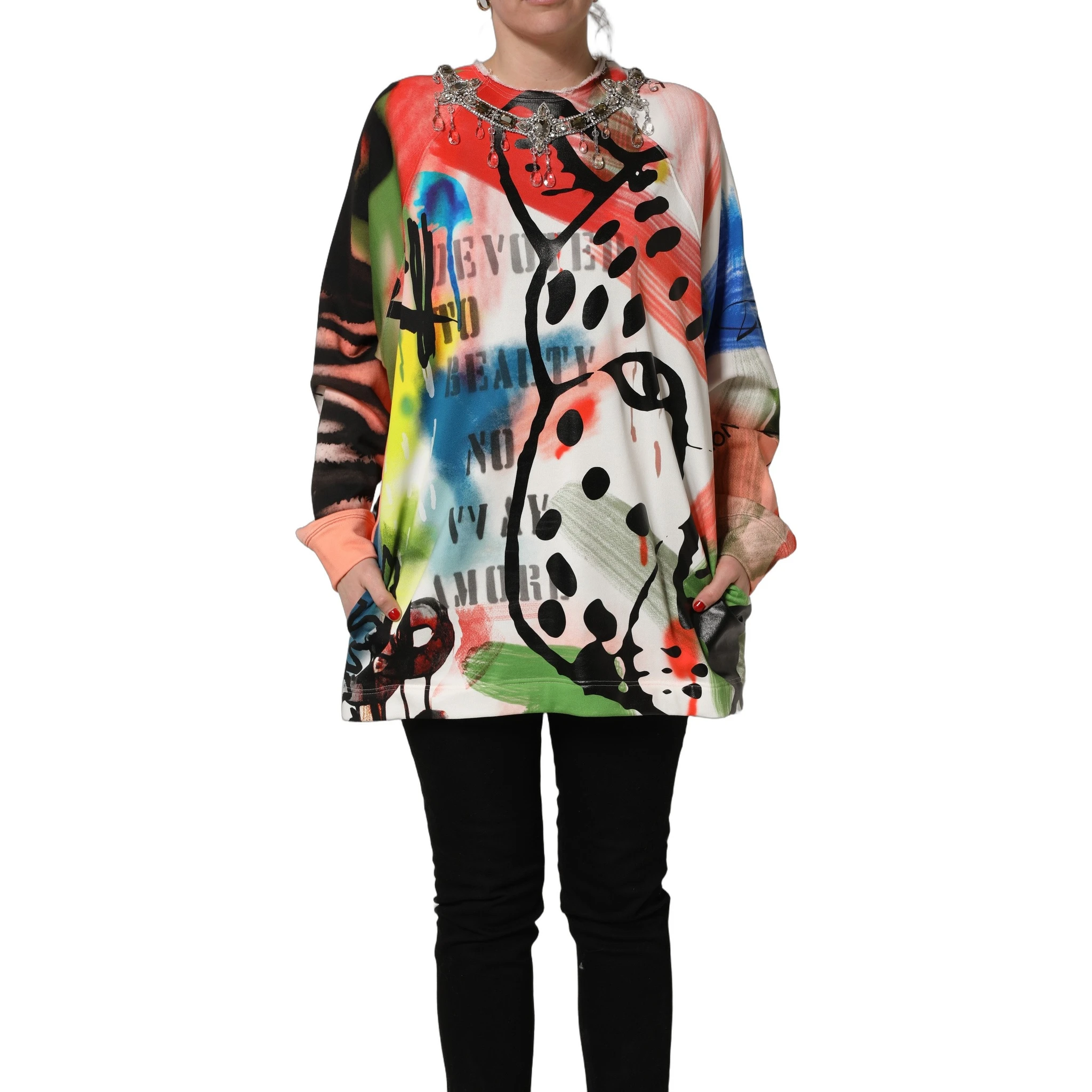 Multicolor Embellished Graffiti Sweatshirt