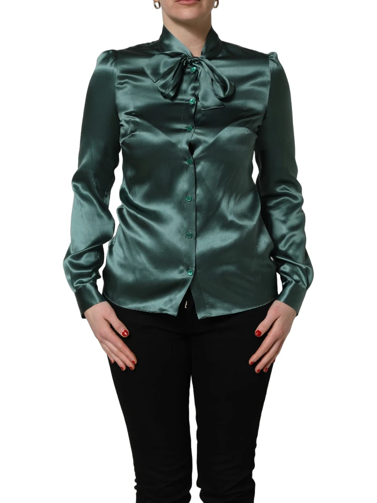 Dark Green Silk Satin Blouse Neck Tie Top alternative