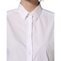White Cotton Long Sleeve Button-Up Shirt Top
