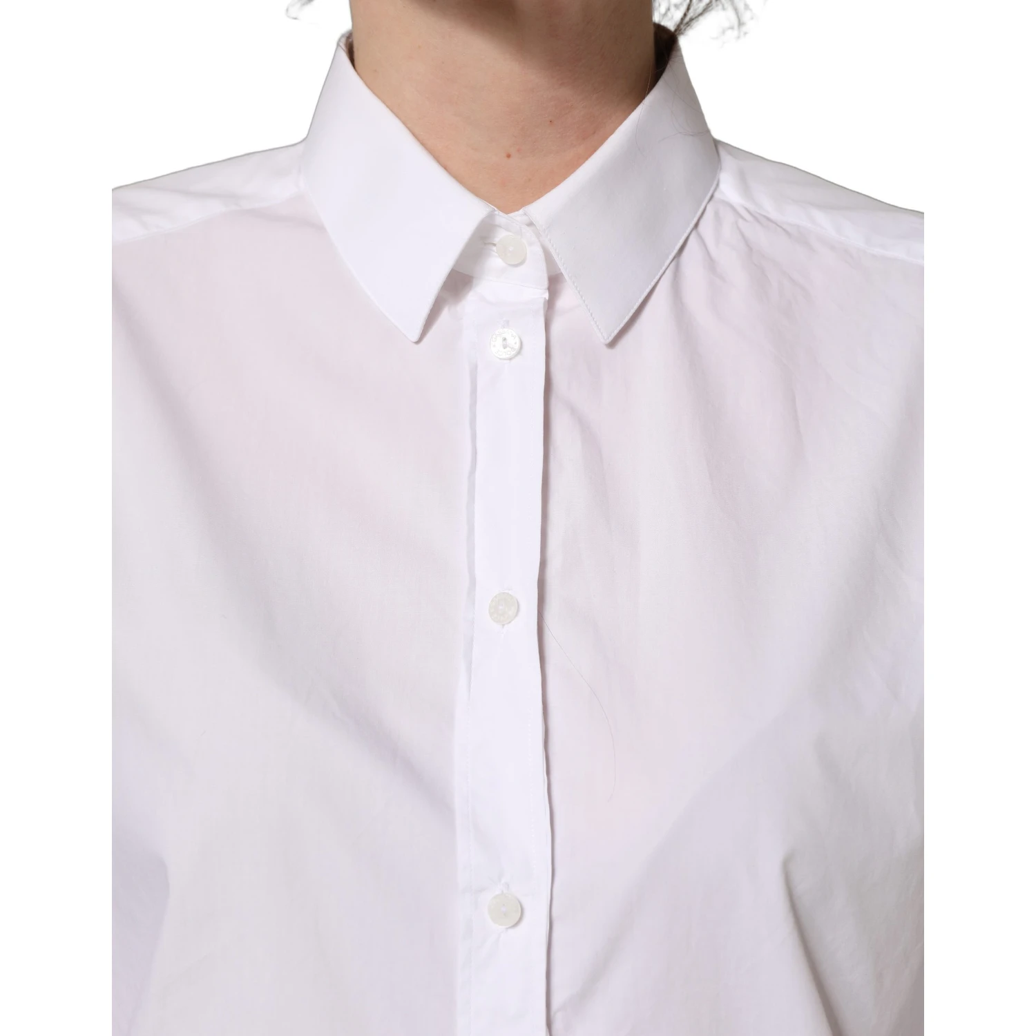 White Cotton Long Sleeve Button-Up Shirt Top