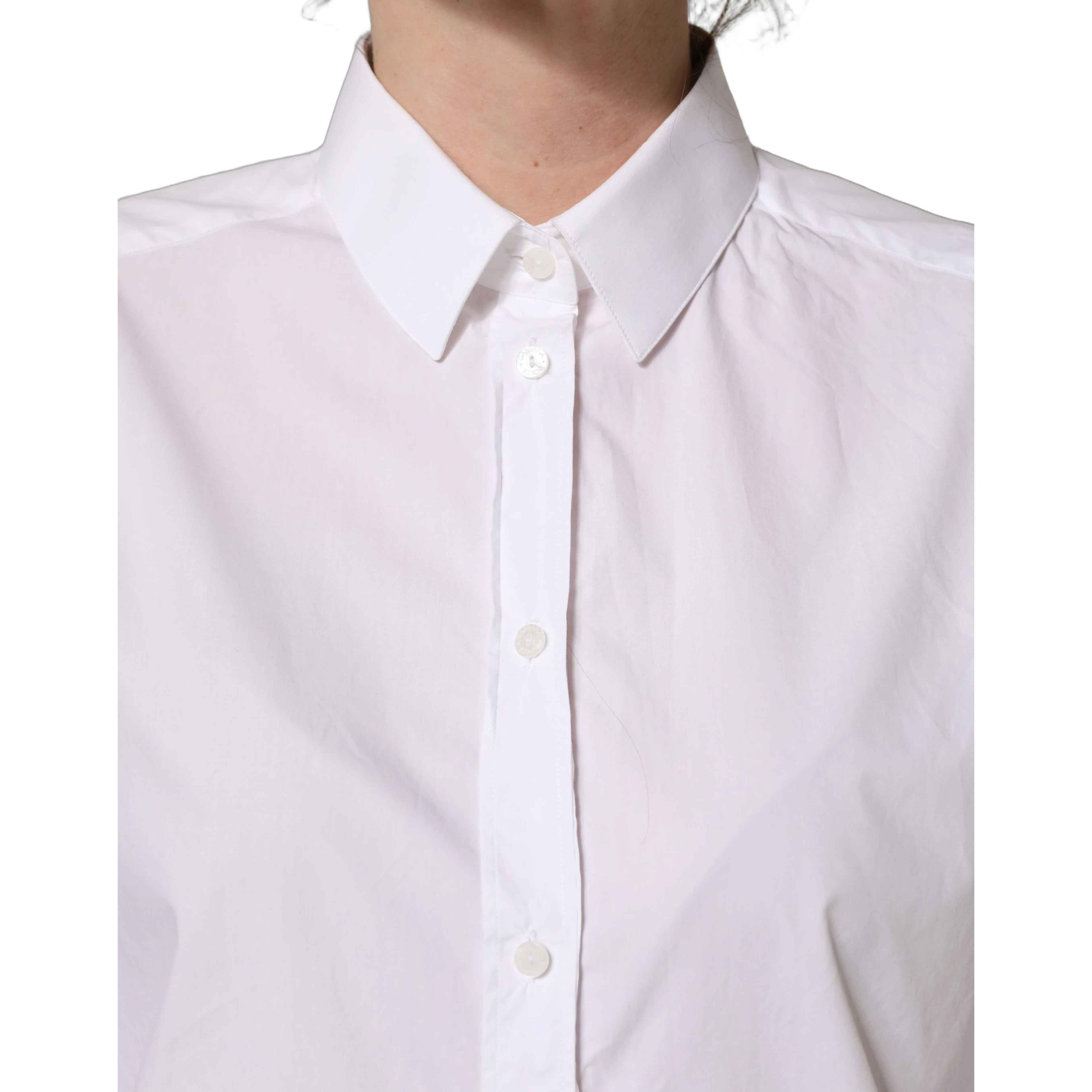 White Cotton Long Sleeve Button-Up Shirt Top