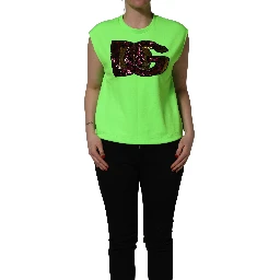 Neon Green DG Sequined Sleeveless Jersey Top