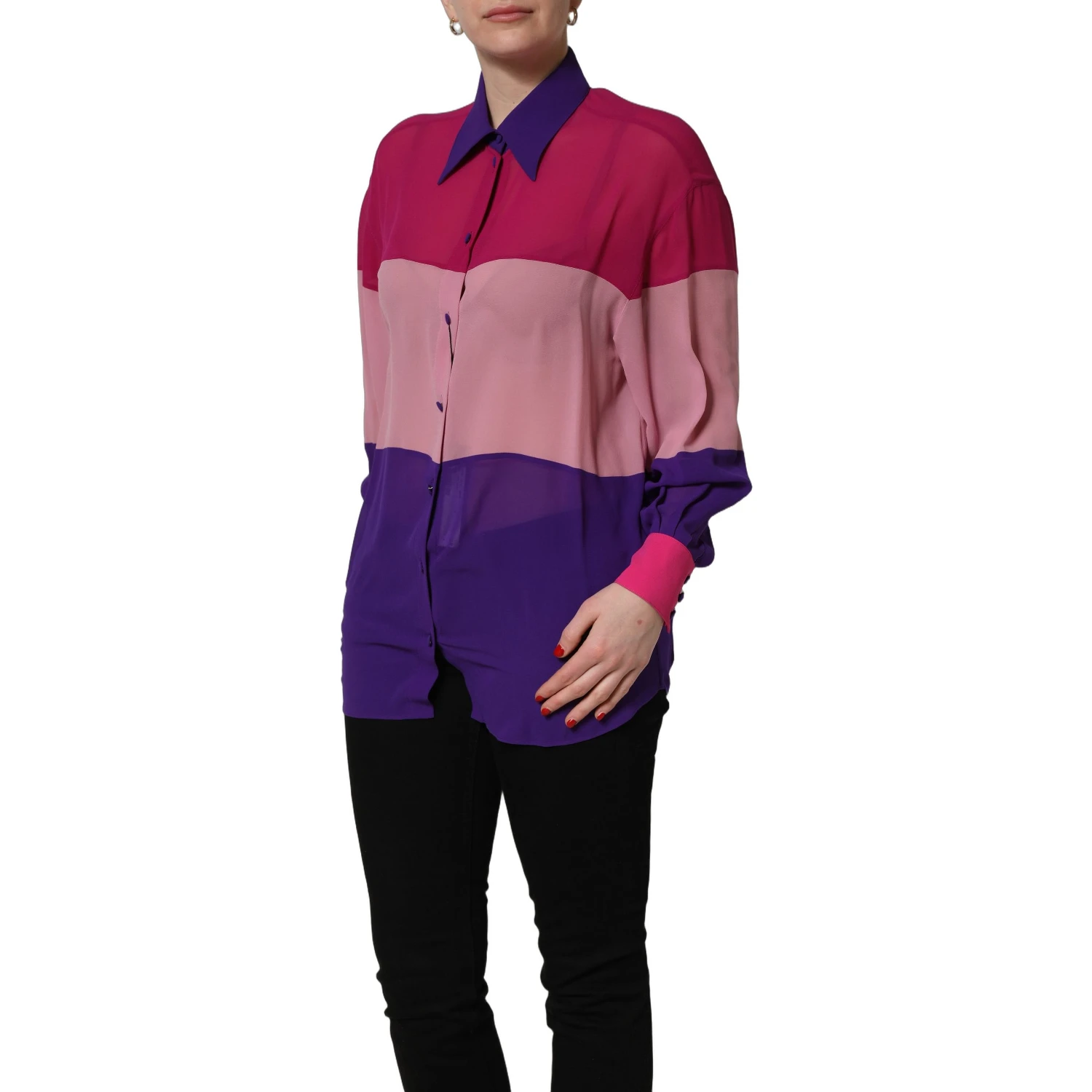 Multicolor Silk Patchwork Shirt Blouse Top