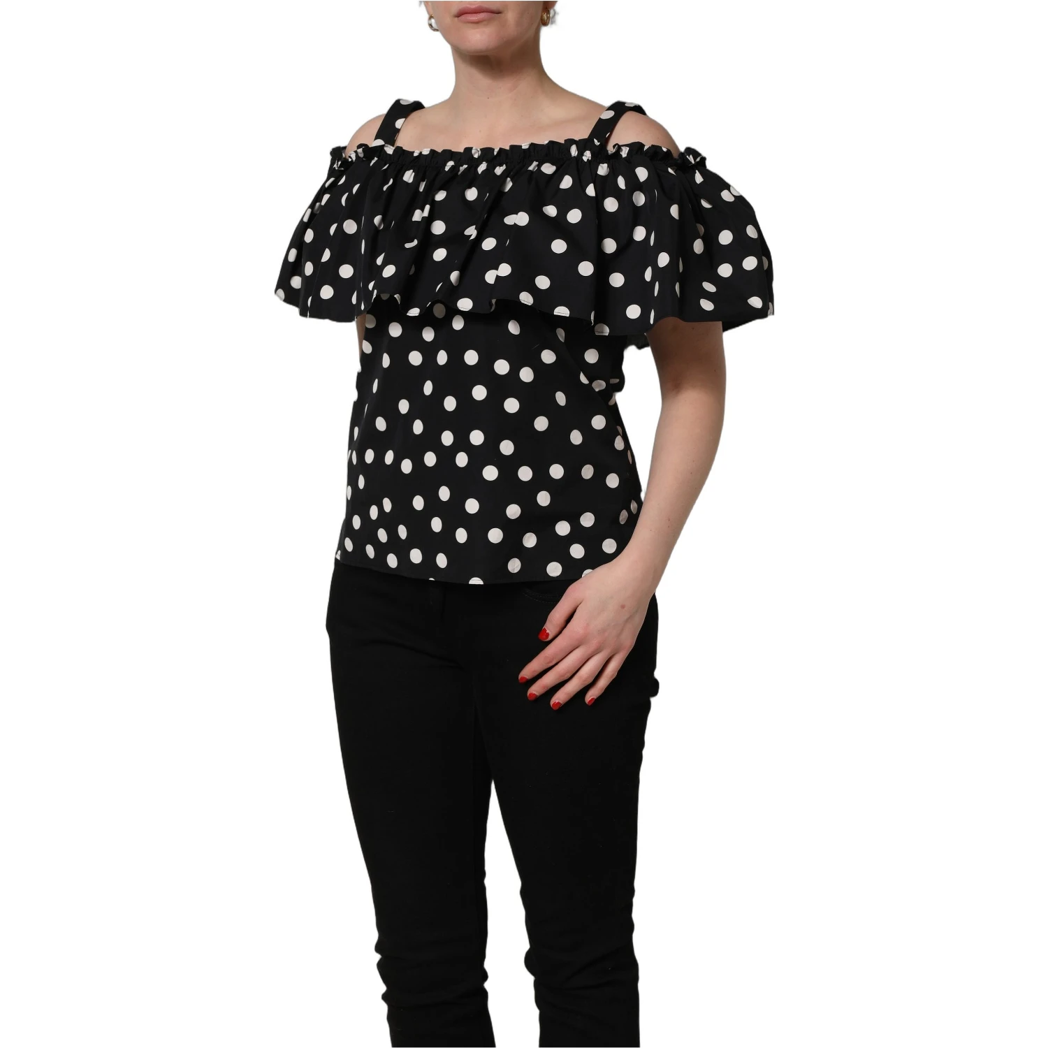 Black White Polka Dot Off Shoulder Top
