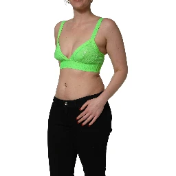Neon Green Soft Cup Logo-Trim Bra Cropped Top