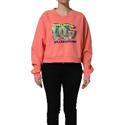Pink Graphic Crew Neck Cropped Sweatshirt Sweater