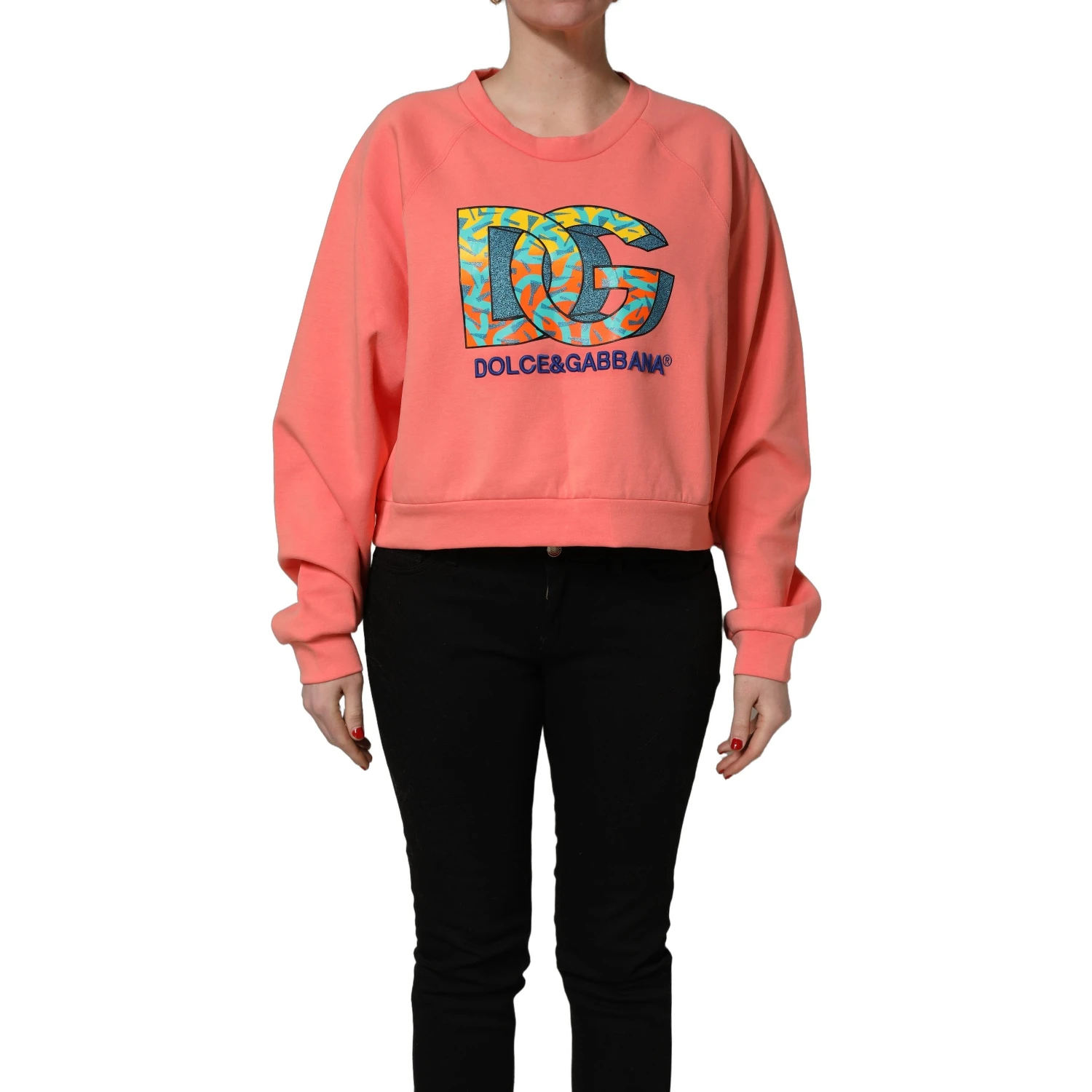Pink Graphic Crew Neck Cropped Sweatshirt Sweater