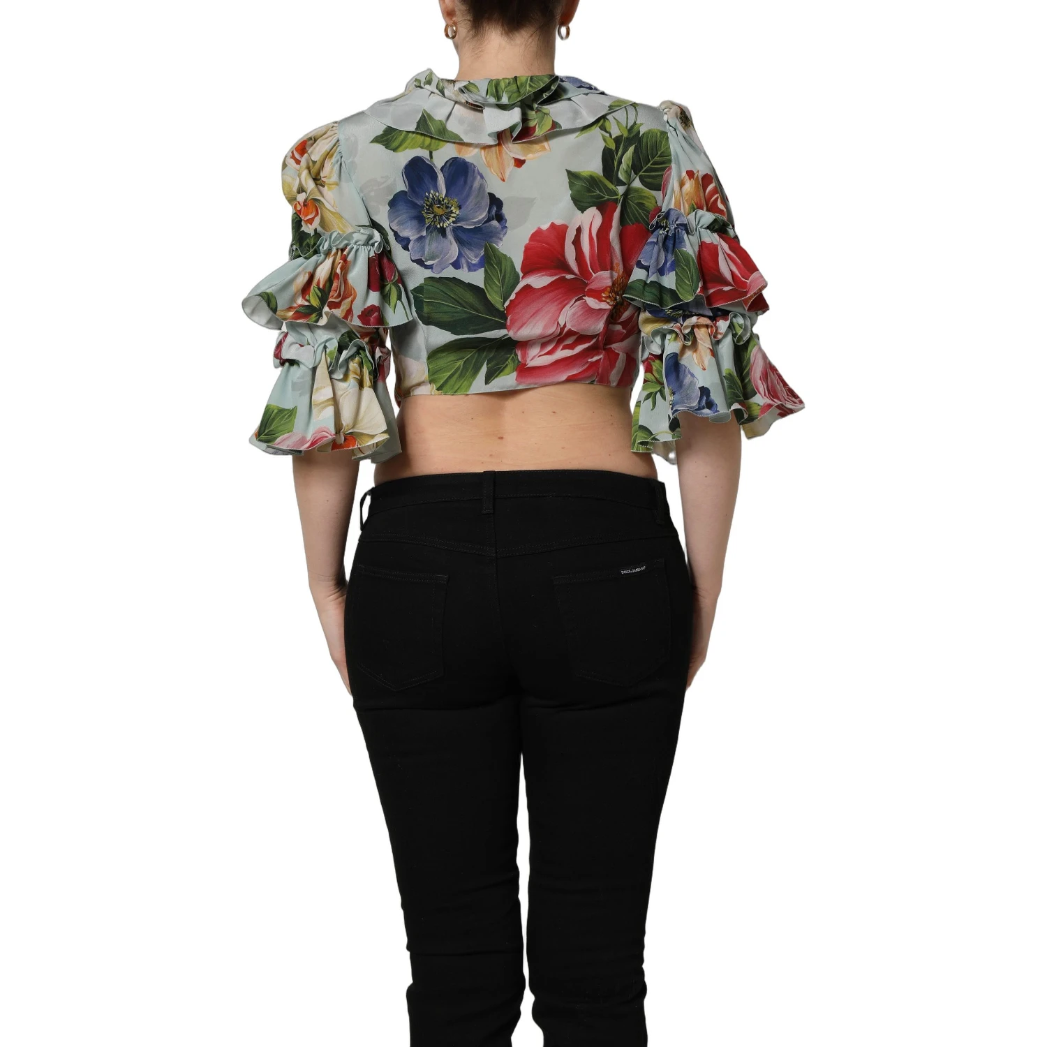 Multicolor Floral Silk Cropped Shirt Top