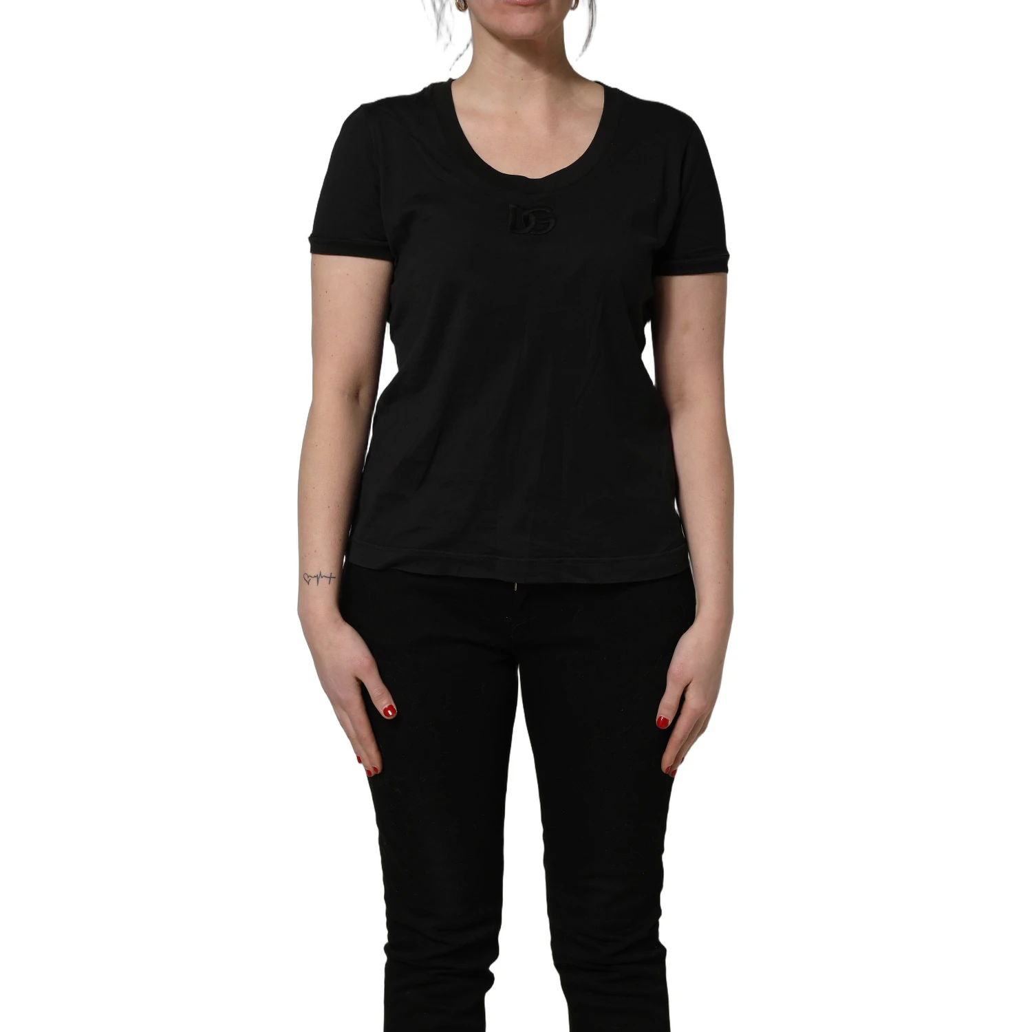 Black Cotton Short-Sleeve Crew Neck T-shirt