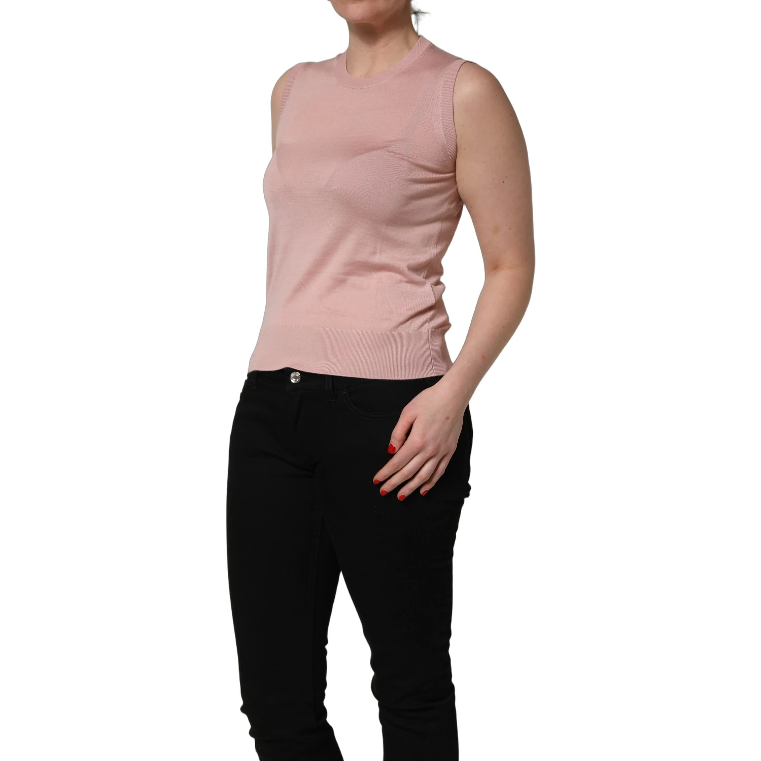 Pink Sleeveless Cashmere Knitted Tank Top