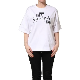 White I'm A Super Model Fan Print Jersey T-shirt