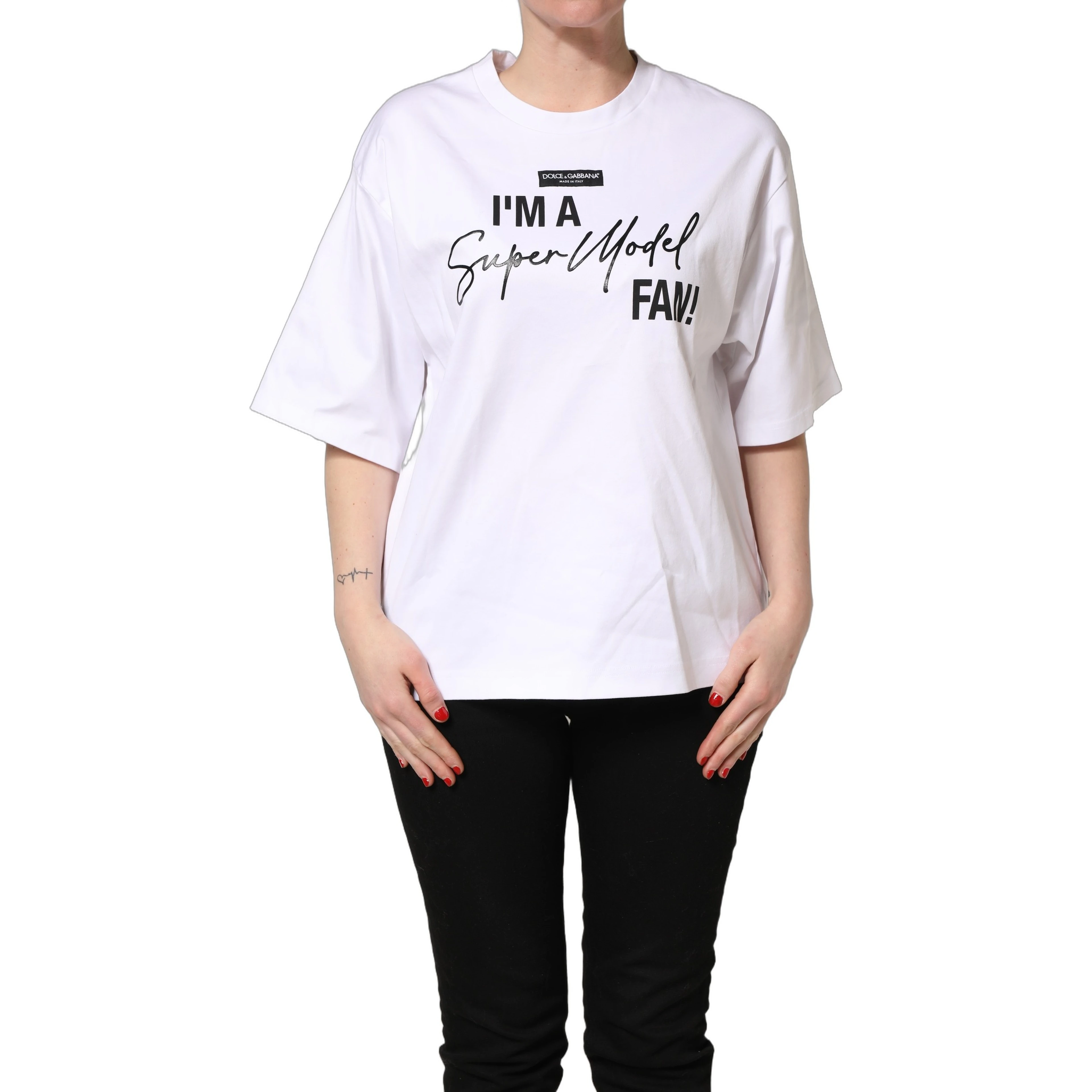 White I'm A Super Model Fan Print Jersey T-shirt