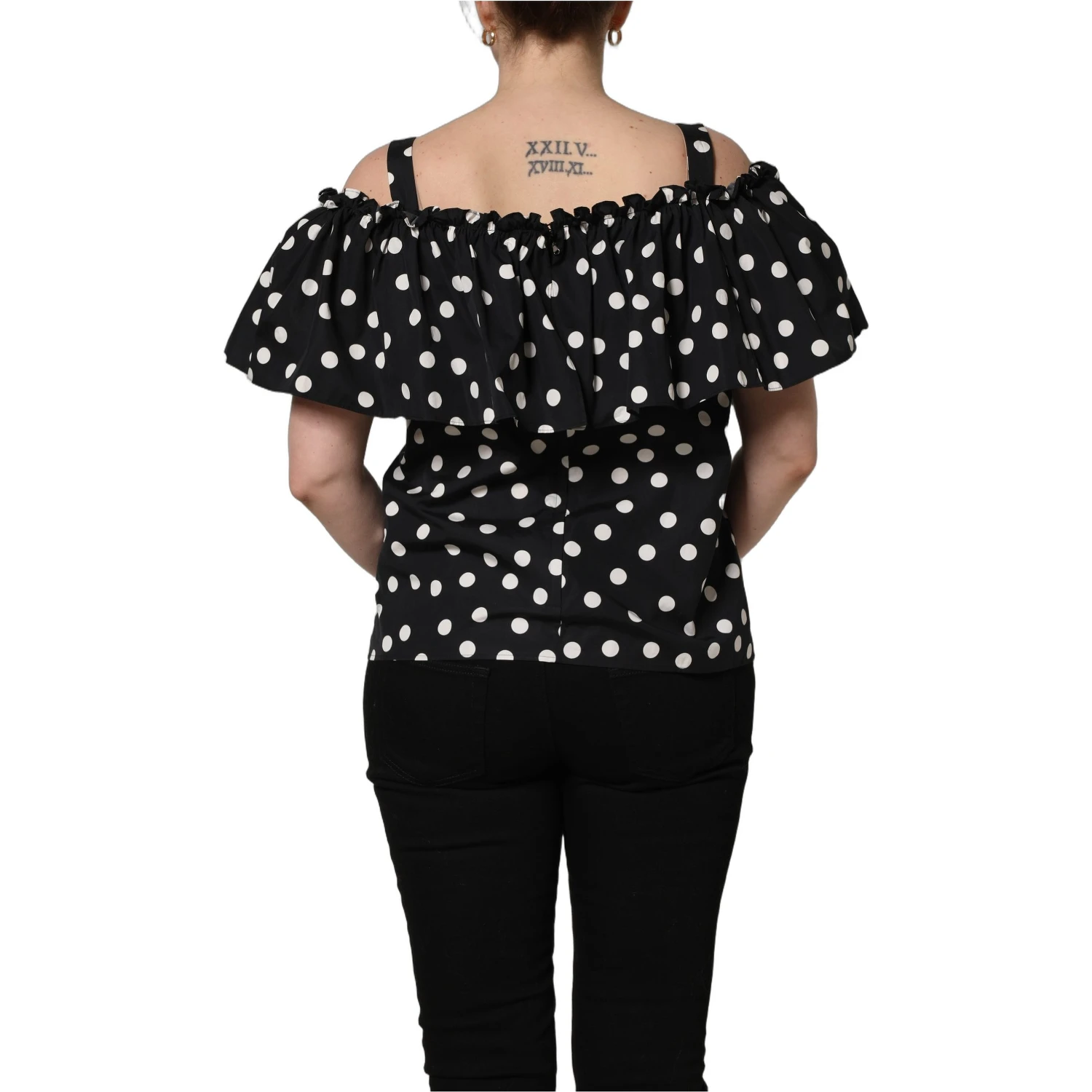Black White Polka Dot Off Shoulder Top