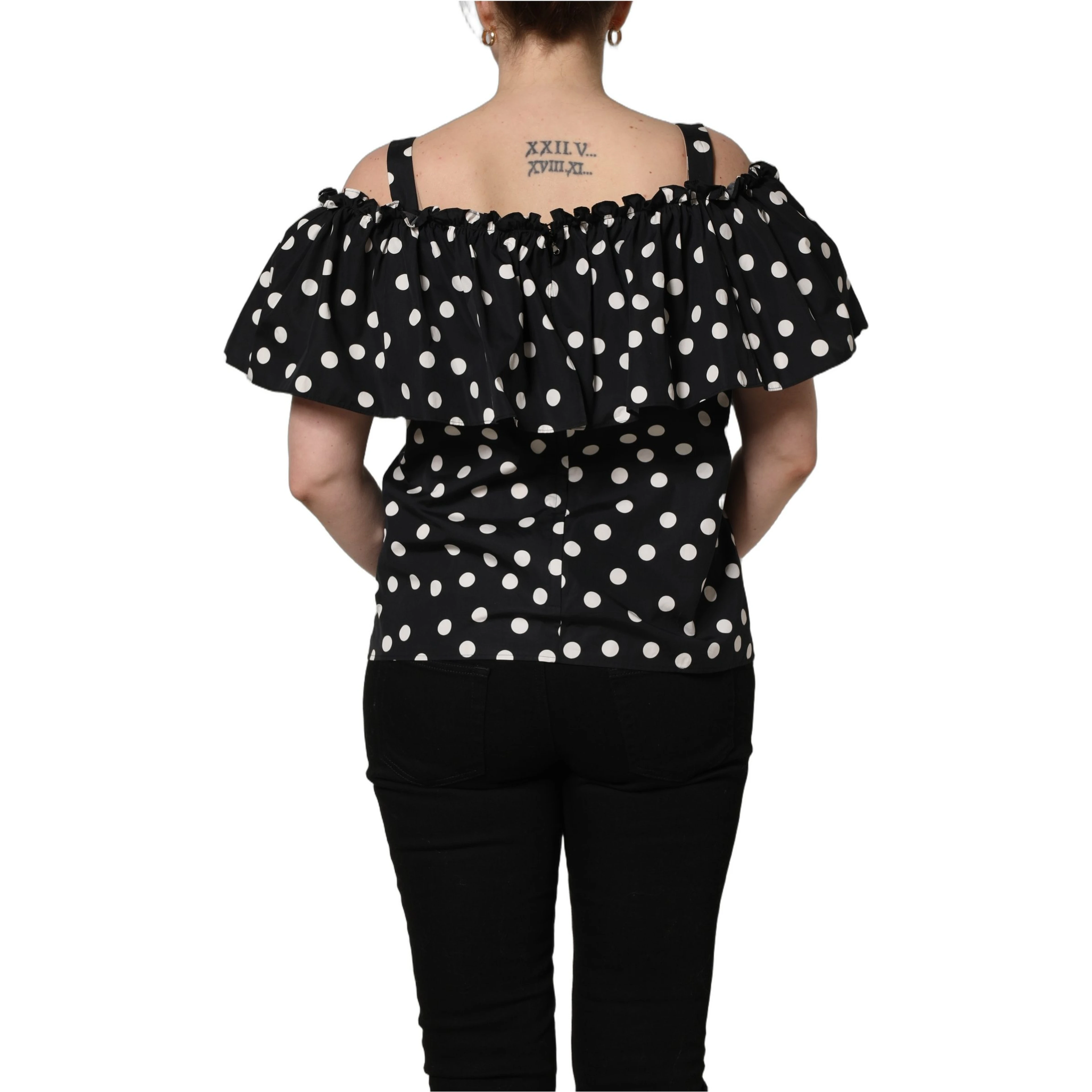 Black White Polka Dot Off Shoulder Top