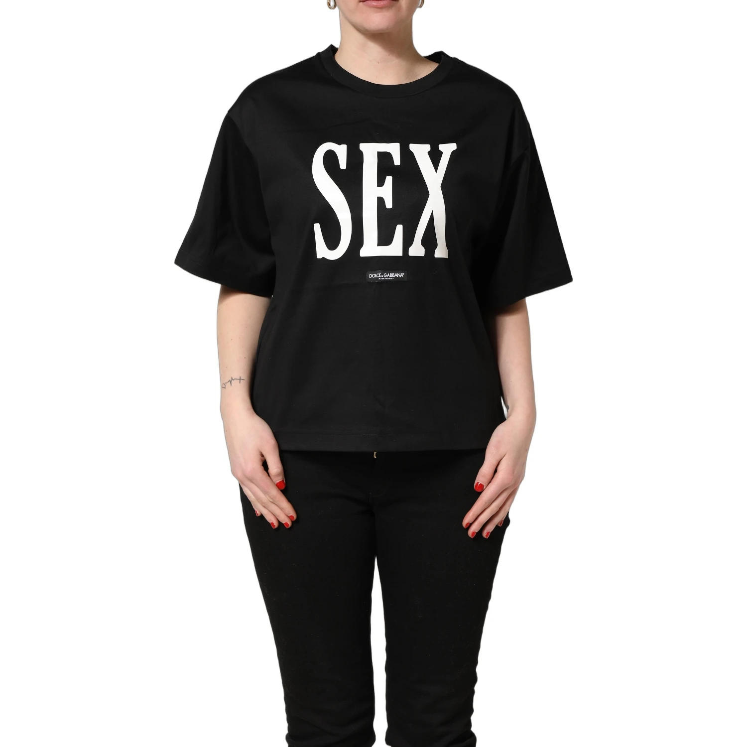 Black Jersey Graphic Short Sleeve Crew Neck T-shirt