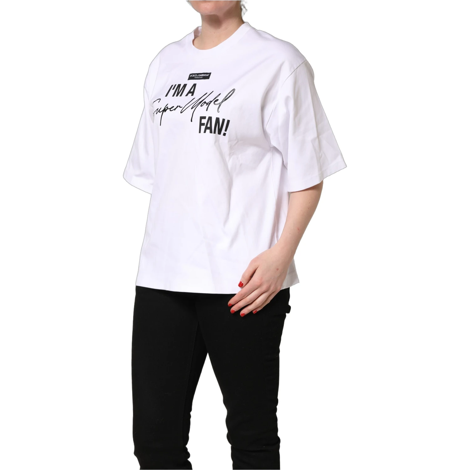 White I'm A Super Model Fan Print Jersey T-shirt