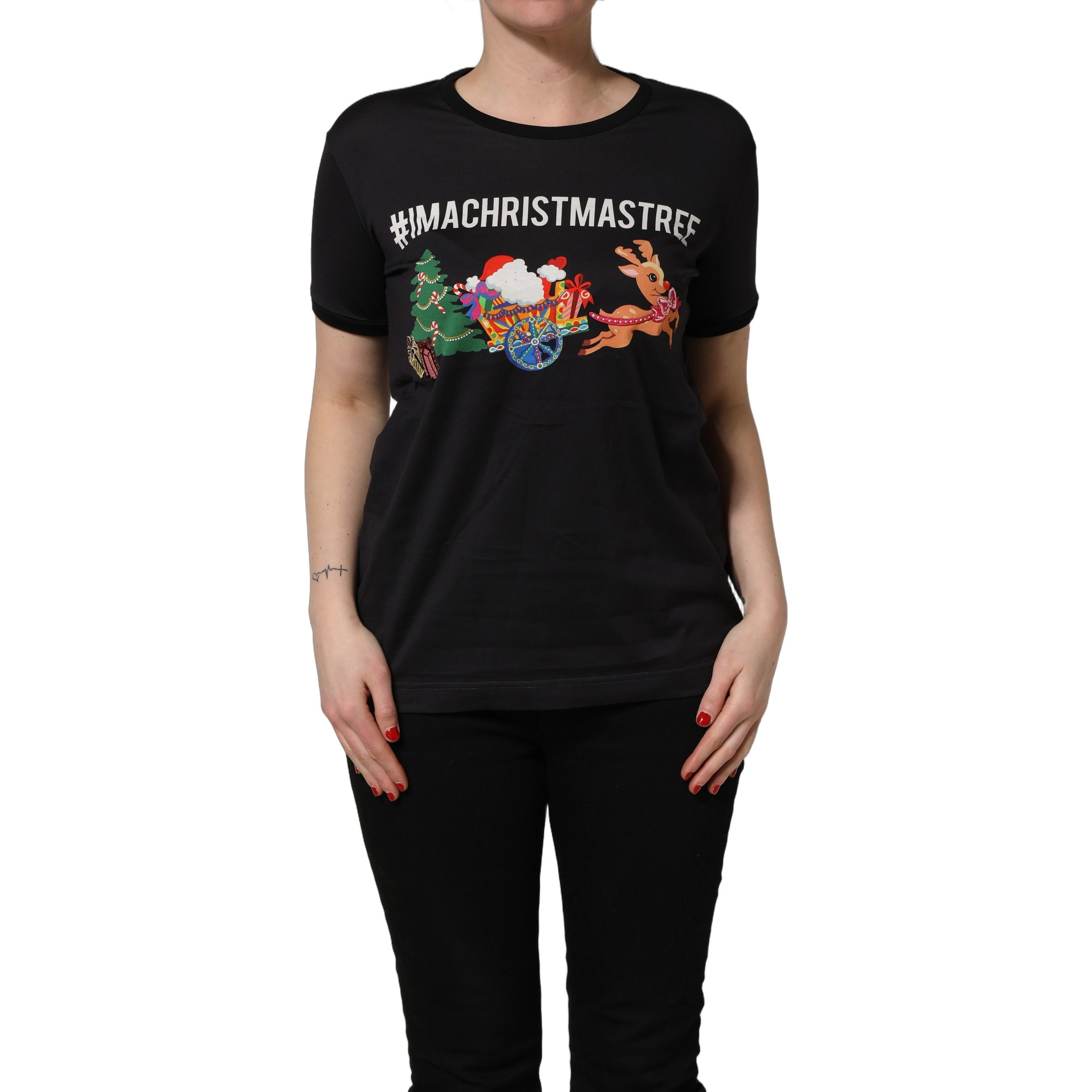 Black #IAMACHRISTMASTREE Print Cotton T-shirt