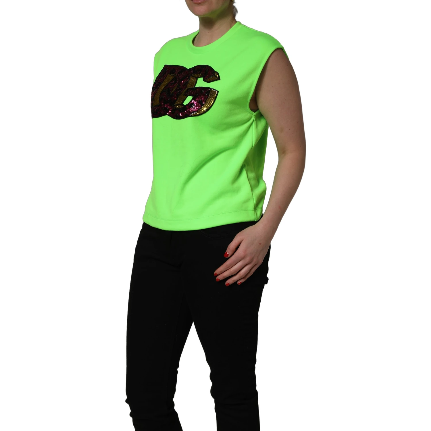 Neon Green DG Sequined Sleeveless Jersey Top