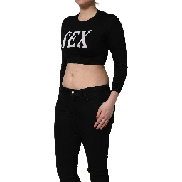 Black Graphic Print Long-Sleeved Top